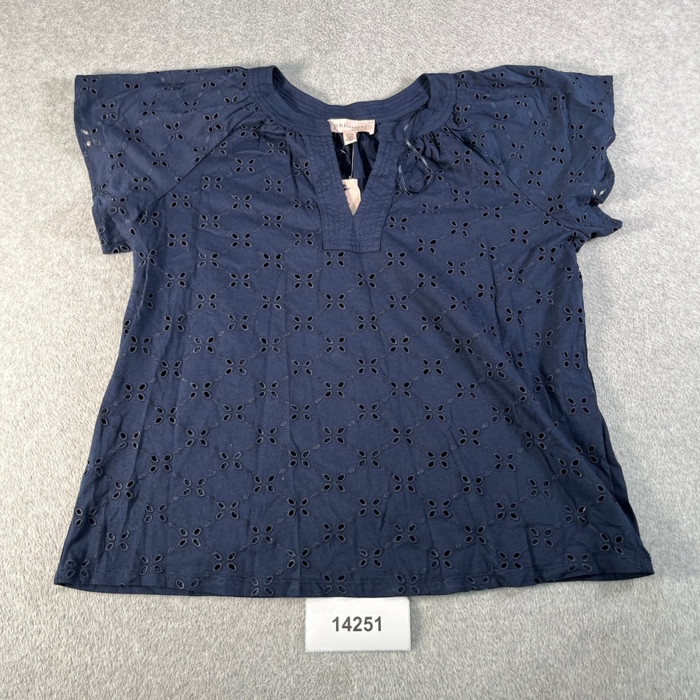 NWT Philosophy Republic Clothing Blouse Top Womens XL Blue Cotton Split Neck